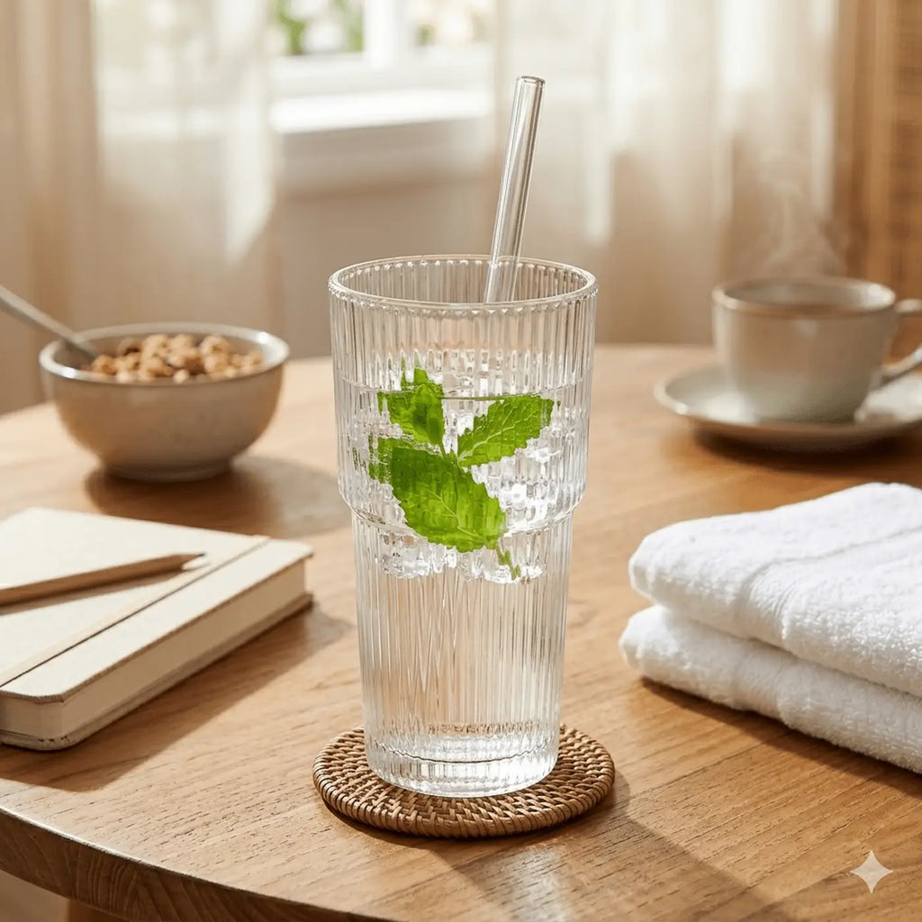 Gobelet en Verre Rayures 600ml - detail et texture - Essor Wellness