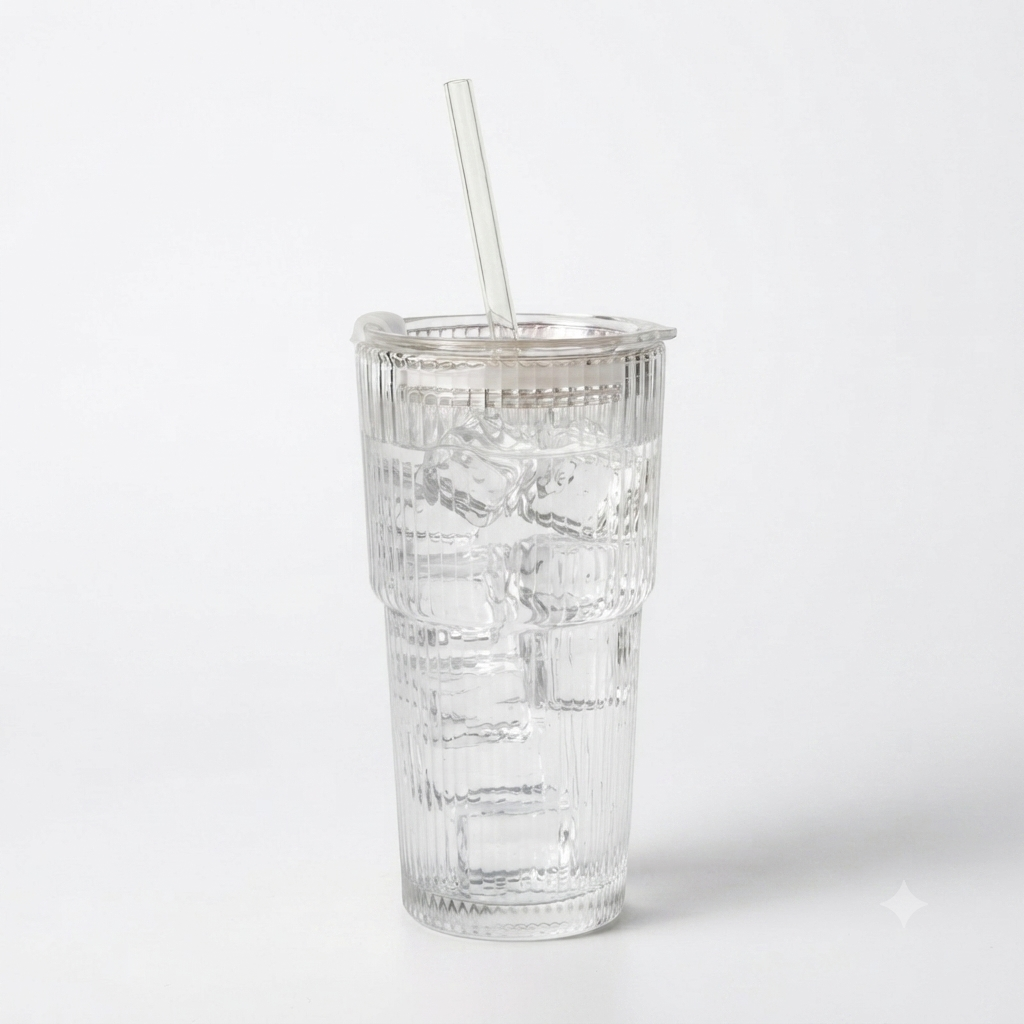 Img 1 : Gobelet verre rayures 600ml Slow Morning — hydratation bien-être Essor Wellness