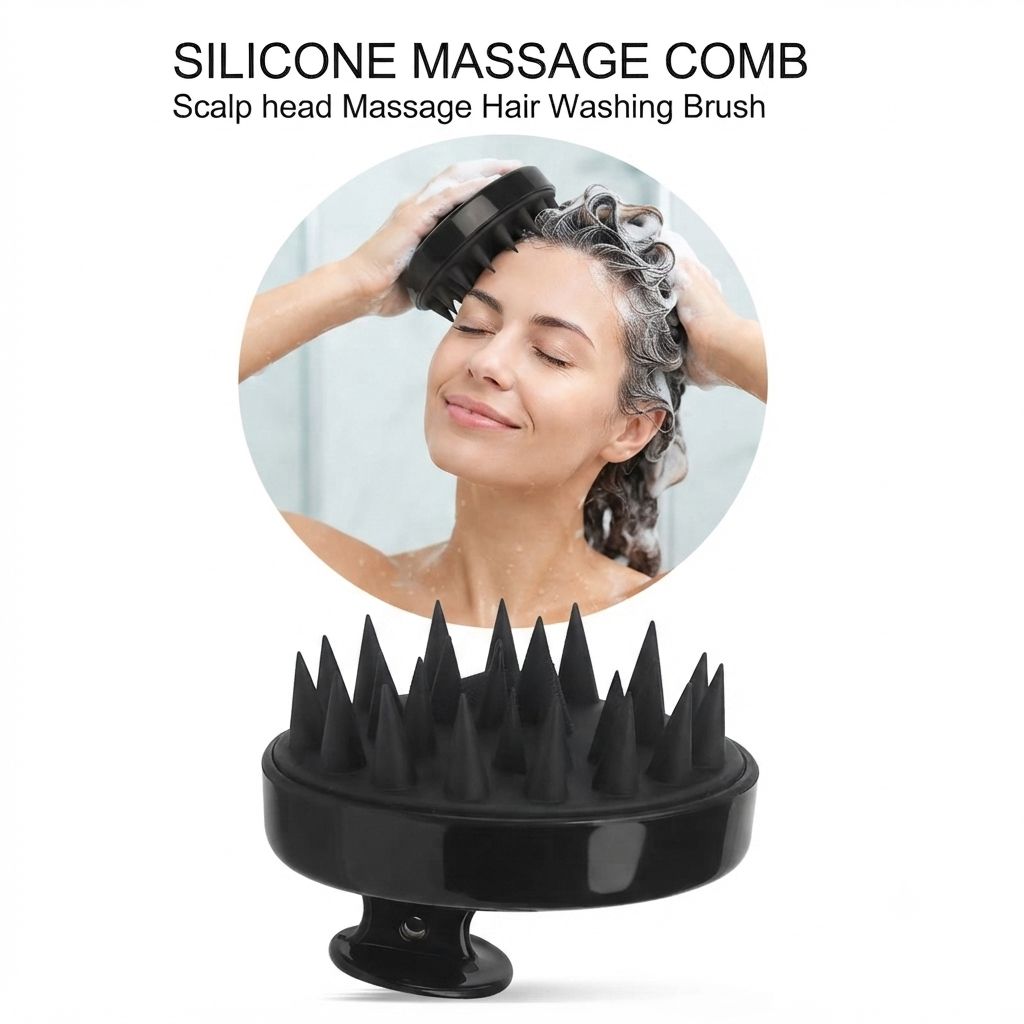 Img 2 : Brosse silicone cuir chevelu — anti-chute hormonale et micro-circulation
