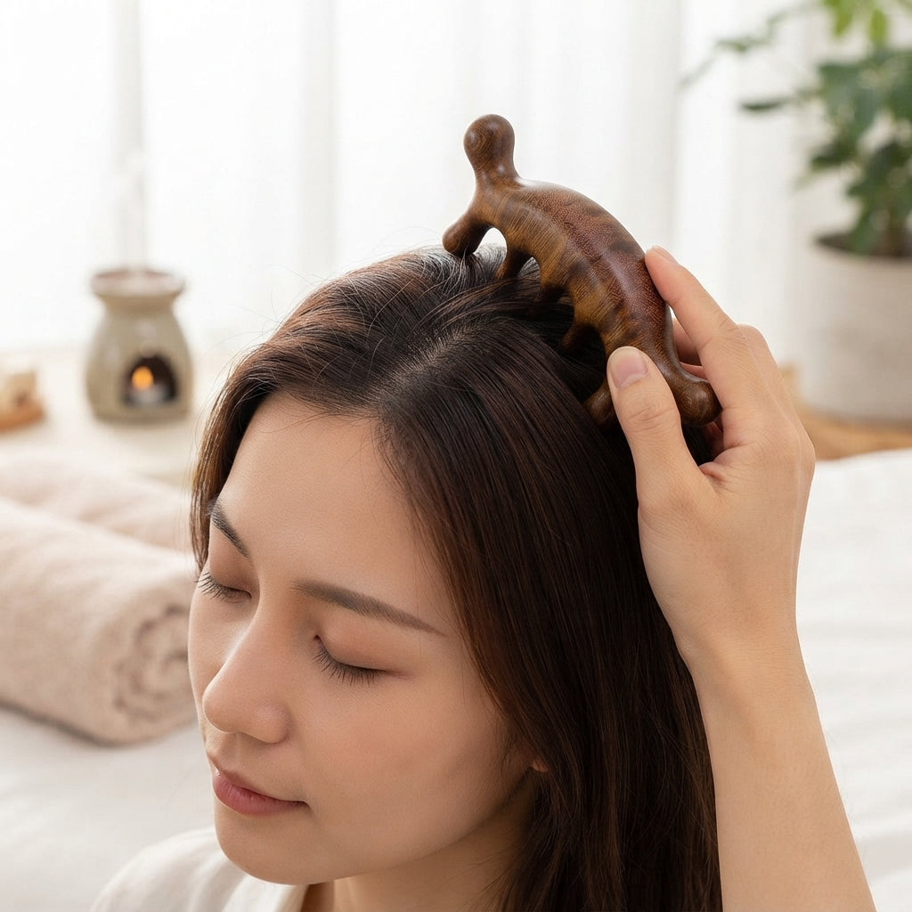 Masseur Cuir Chevelu en Bois — Rituel Circulation & Détente