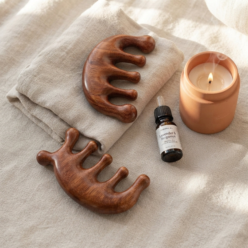 Masseur Cuir Chevelu en Bois — Rituel Circulation & Détente
