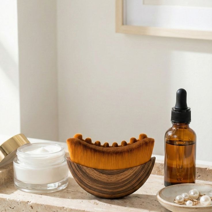 Bâton de Massage Lymphatique Visage : Laiton & Bois de Santal, Rituel Contour