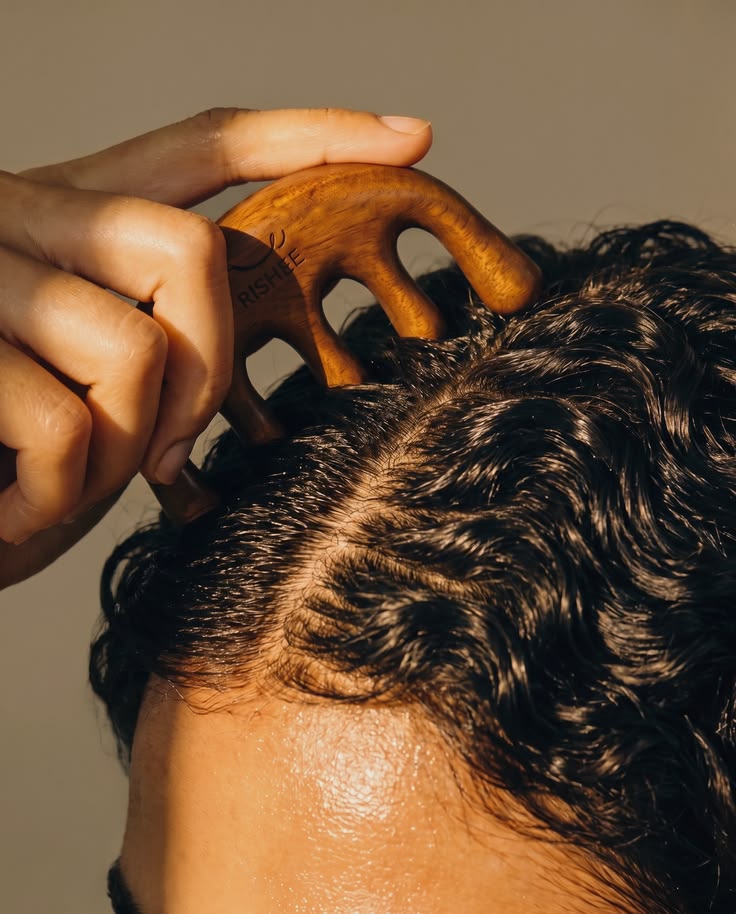 Masseur Cuir Chevelu en Bois : Rituel Circulation & Détente