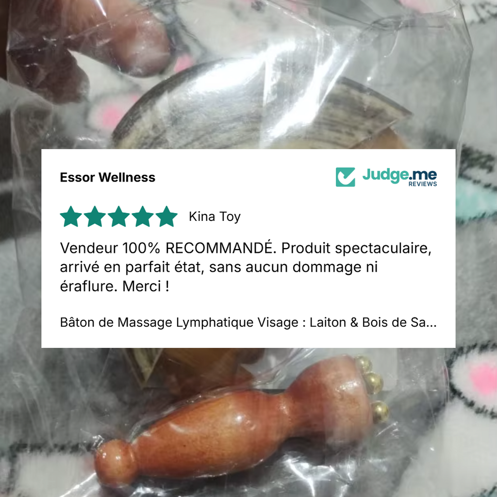 Bâton de Massage Lymphatique Visage : Laiton & Bois de Santal, Rituel Contour