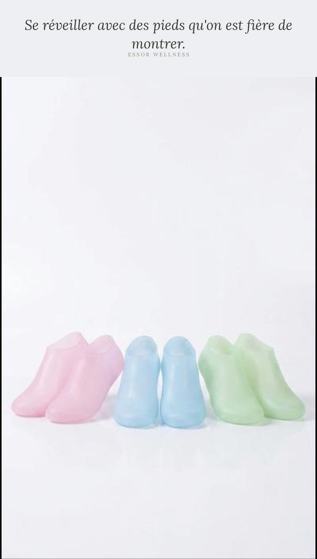 Chaussettes Hydratantes en Silicone - packaging et contenu - Essor Wellness