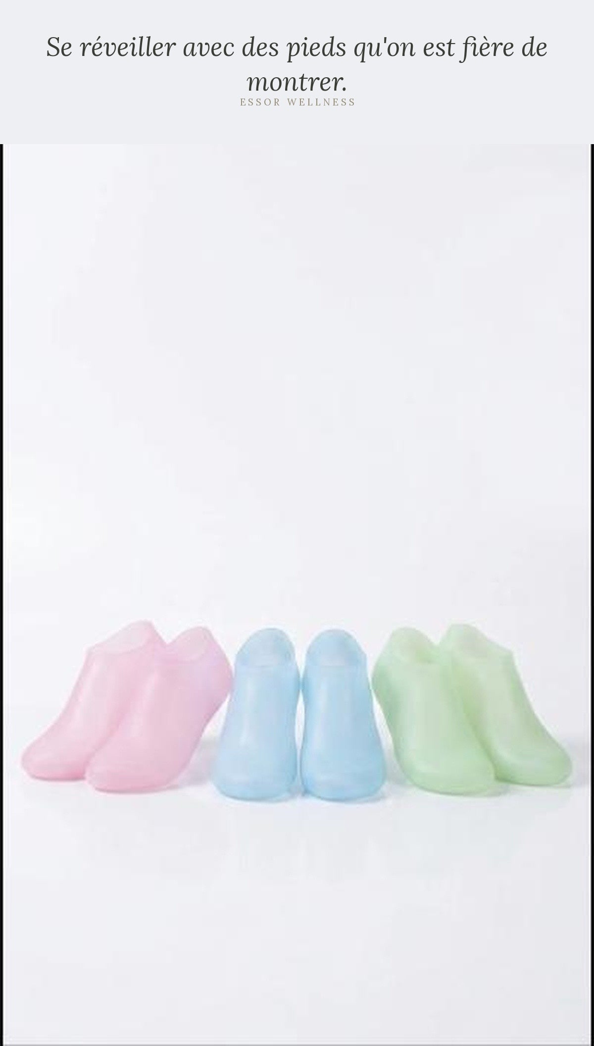 Chaussettes Hydratantes en Silicone - packaging et contenu - Essor Wellness