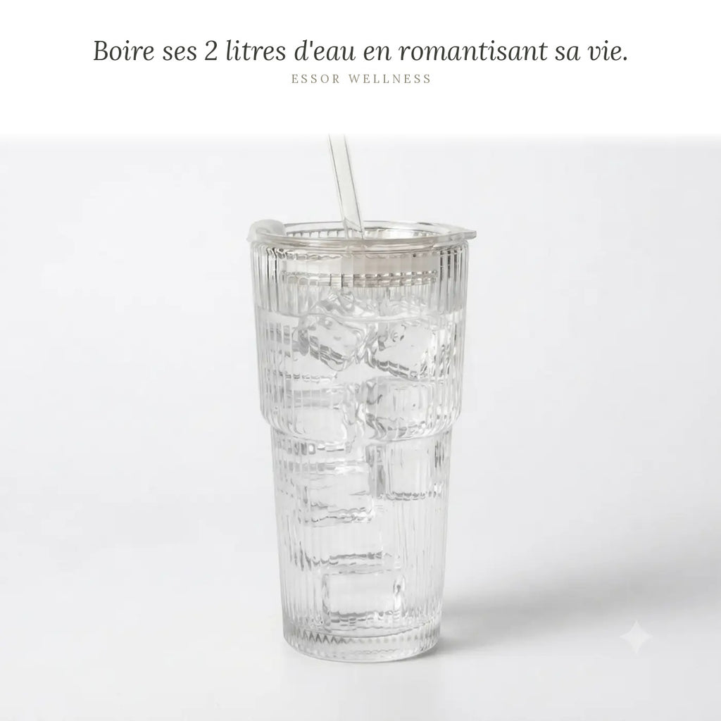Gobelet en Verre Rayures 600ml - packaging et contenu - Essor Wellness