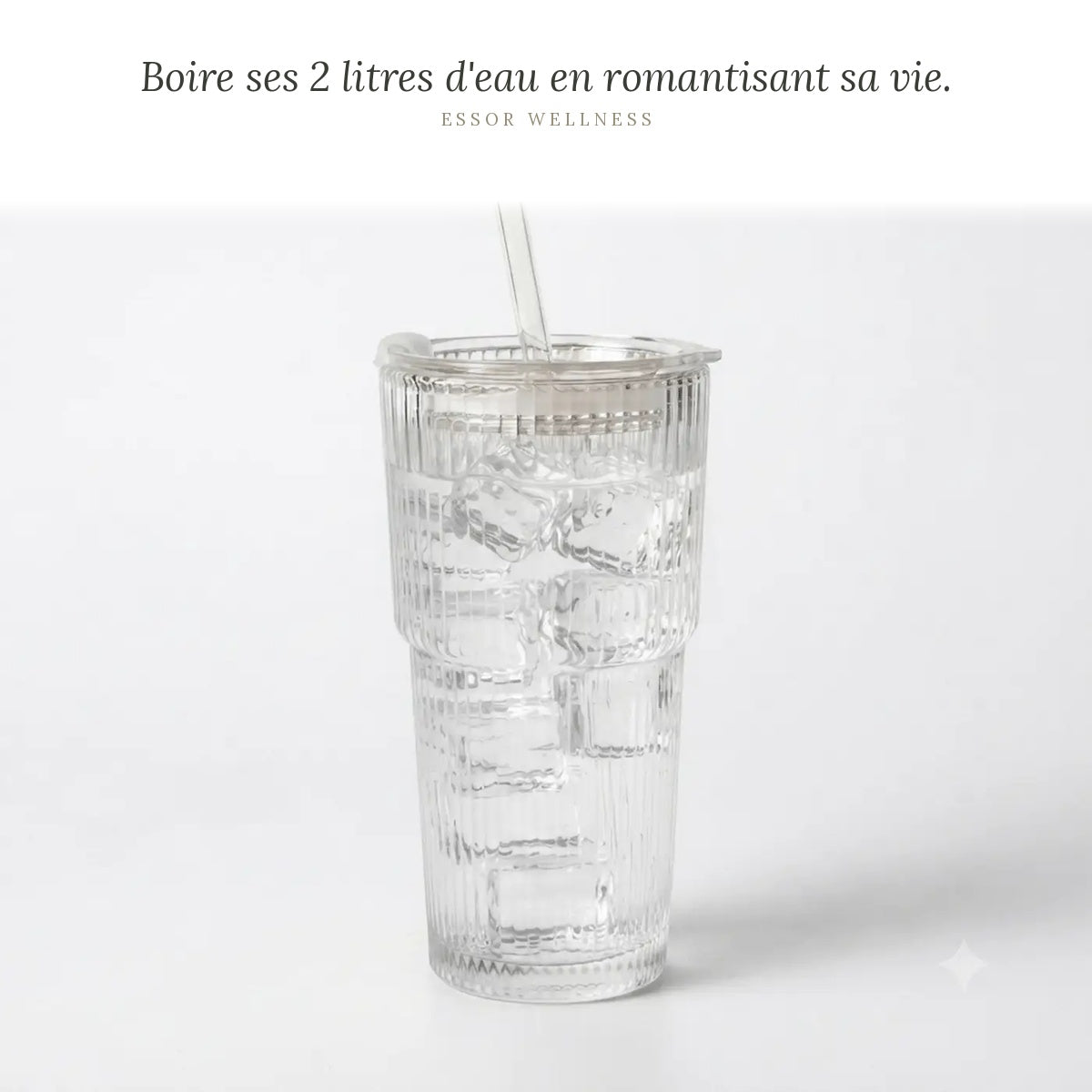 Gobelet en Verre Rayures 600ml - packaging et contenu - Essor Wellness